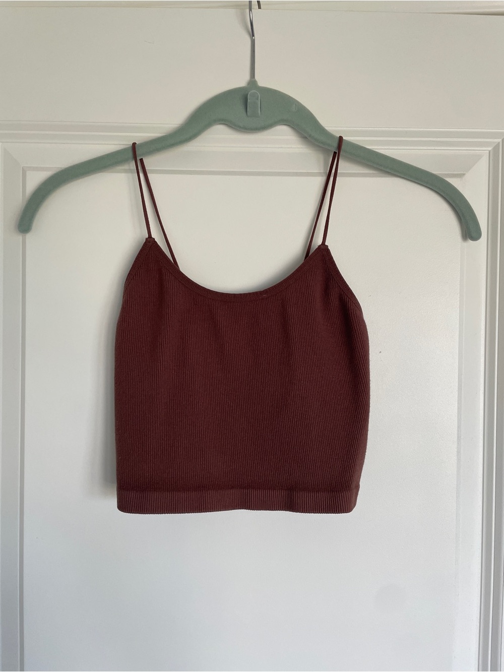 Urban Planet Ribbed Double-Spaghetti Crop Top - Brown